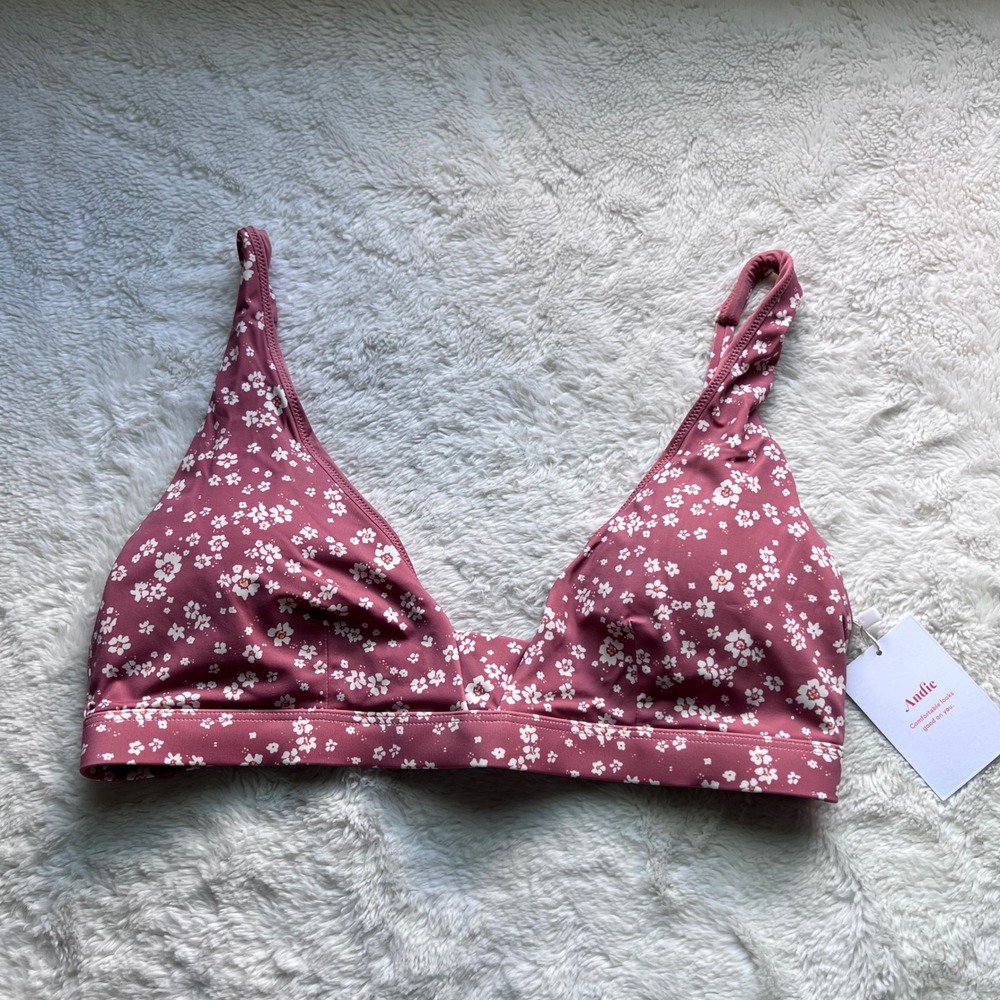 Andie The Tahiti Top Bikini Swim Rose Ditsy Floral AT201-DFRO Pink L NEW Stretch
